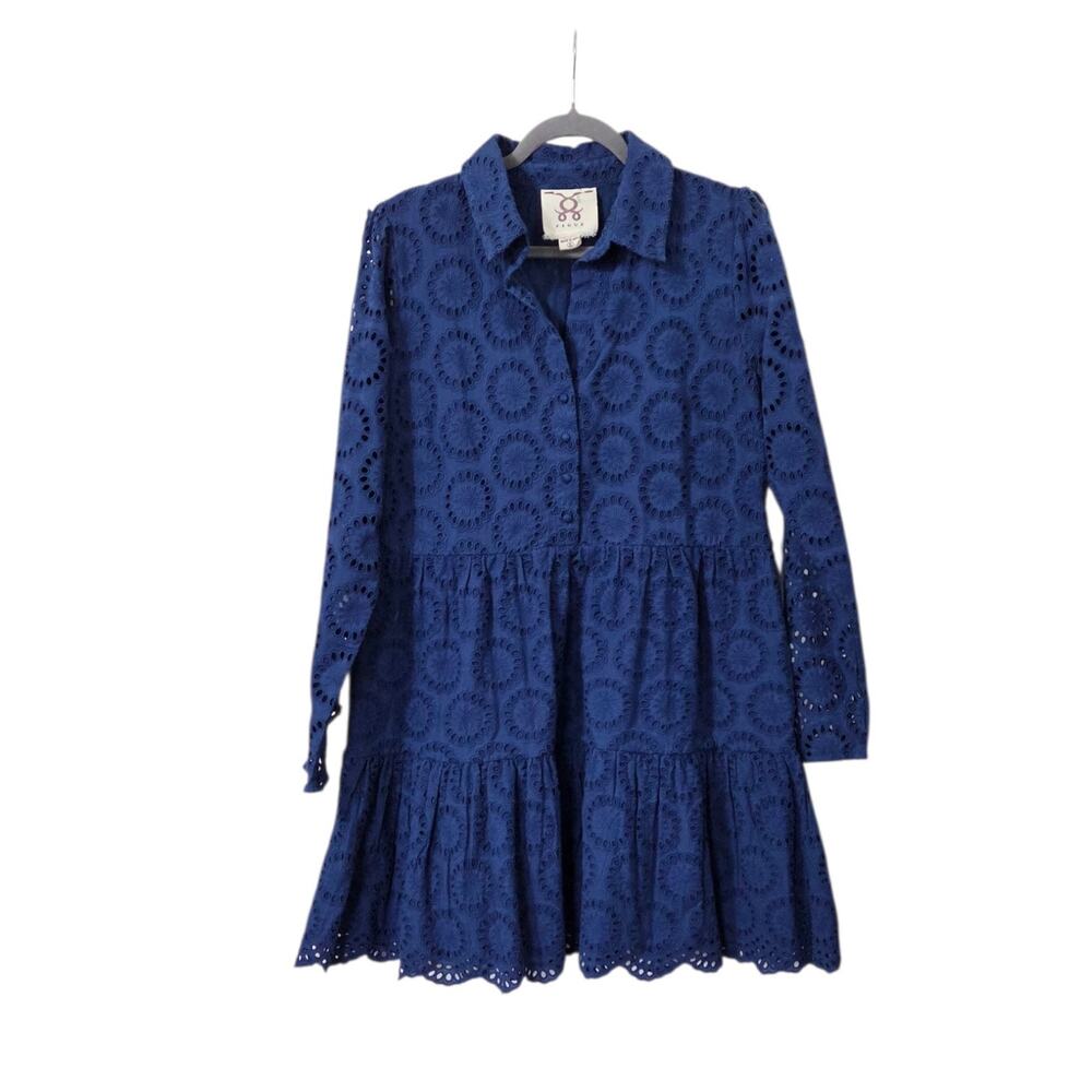Figue Isabella Blue Eyelet Embroidered Cutout Sleeves Boho Mini Dress, Size XL - Picture 2 of 16